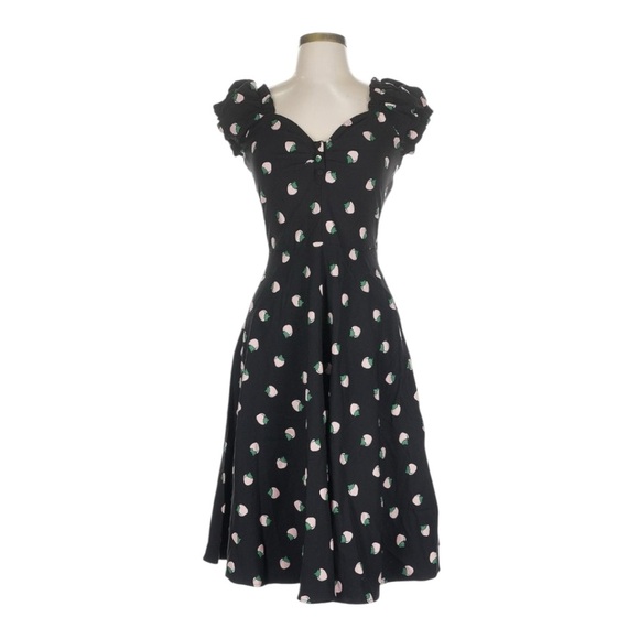 Unique Vintage Dresses & Skirts - Unique Vintage XS Fit & Flare Midi Dress Strawberry Print NWT Retro 50s Black